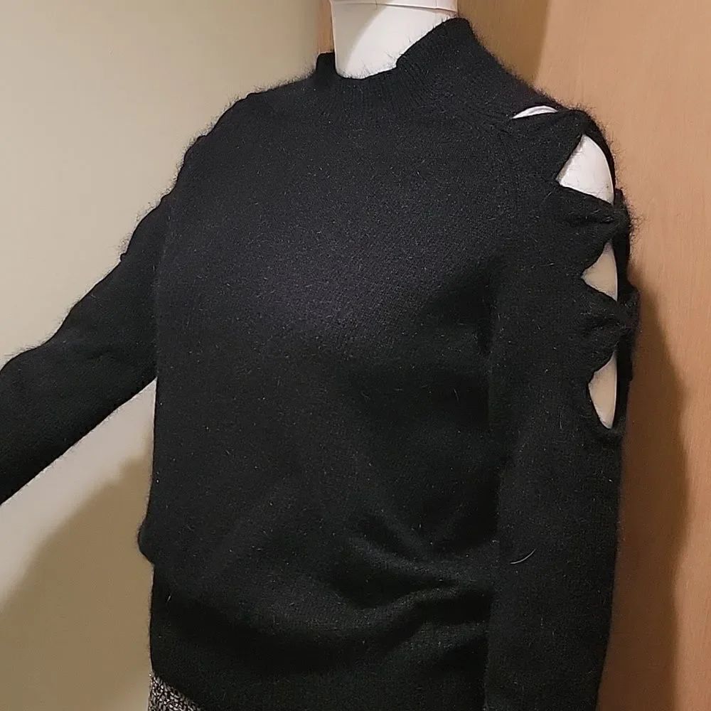 Cliche angora wool cold shoulder black sweater